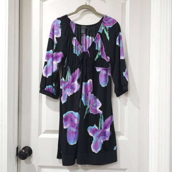 INC International Concepts Black Purple Turquoise Floral Dress, Fairycore, M - Picture 1 of 9